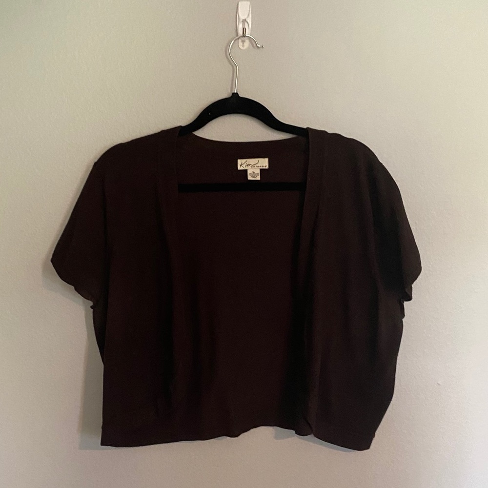Brown Short Sleeve Short Cardigan